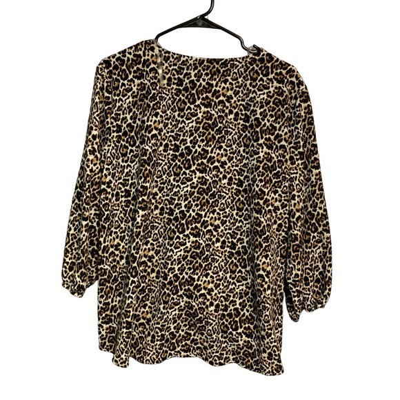 Alyx Womens Work Animal Print Slouchy V-Neck 3/4 Sleeve Tunic Top Blouse Size XL - Picture 2 of 9